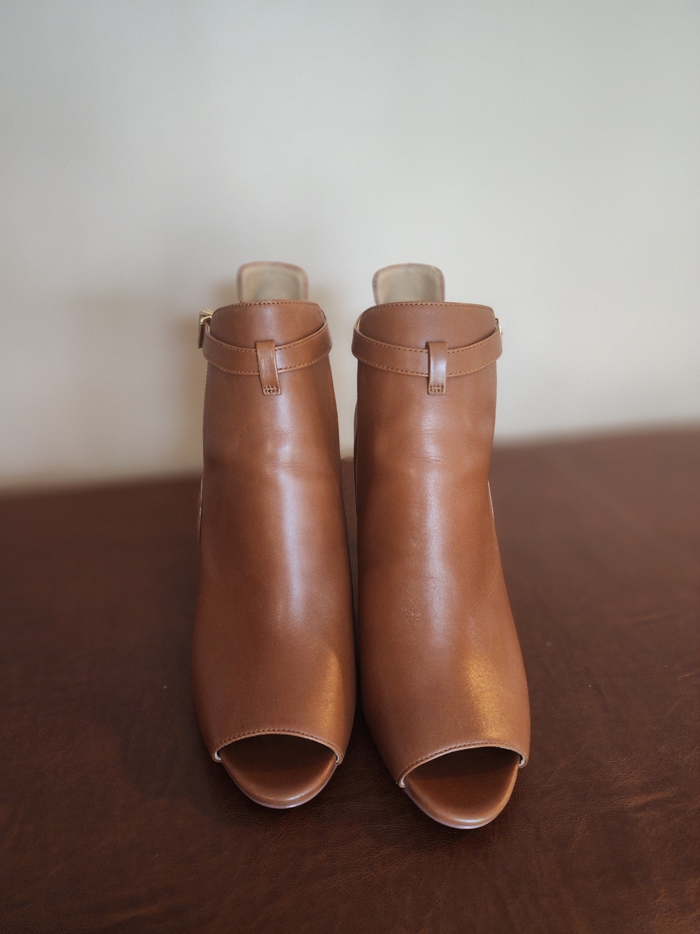Michael Kors Cognac Leather Peep-Toe Mules